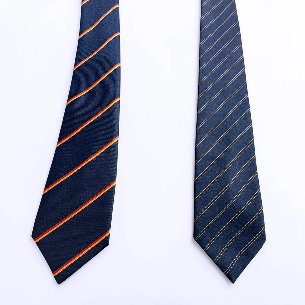 Rocket Mens Silk Tie Lot 2 Navy‎ Blue Orange Gold Diagonal Striped Regimental